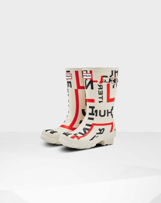 Kids' Hunter Original Big Exploded Logo Wellington Short Rain Boots White | US0724398