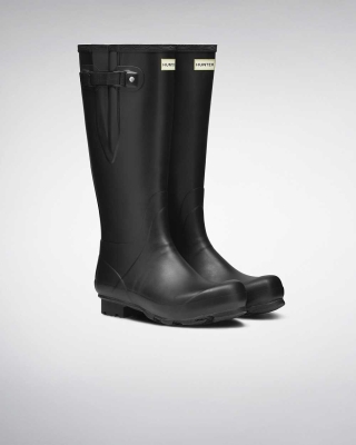 Men's Hunter Norris Field Side Adjustable Wellington Tall Rain Boots Black | US9347156