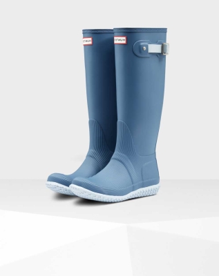 Women's Hunter Original Flat Heel Calendar Sole Wellington Tall Rain Boots Blue | US3418296