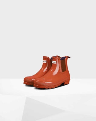 Women's Hunter Original Gloss Chelsea Boots Red | US1392705