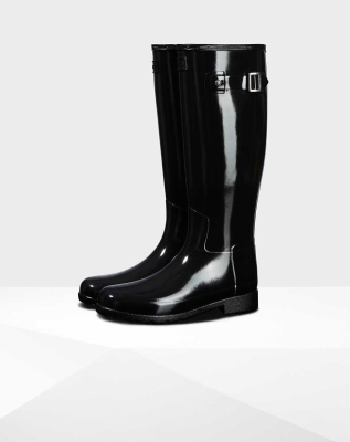 Women's Hunter Original Refined Gloss Wellington Tall Rain Boots Black | US0847956