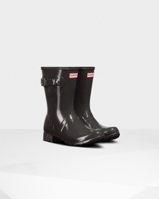 Women's Hunter Original Tour Foldable Gloss Short Rain Boots Black | US2703986