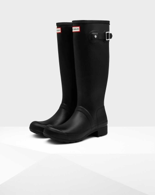 Women's Hunter Original Tour Foldable Wellington Tall Rain Boots Black | US9453681