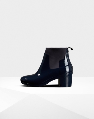 Women's Hunter Refined Slim Fit Gloss Mid Ankle Boots Navy | US5468729