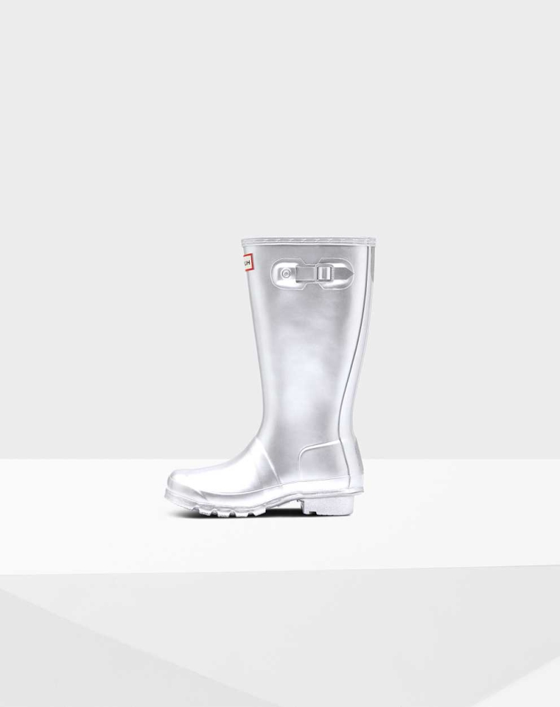Kids' Hunter Original Big Metallic Wellington Tall Rain Boots Silver | US3924861