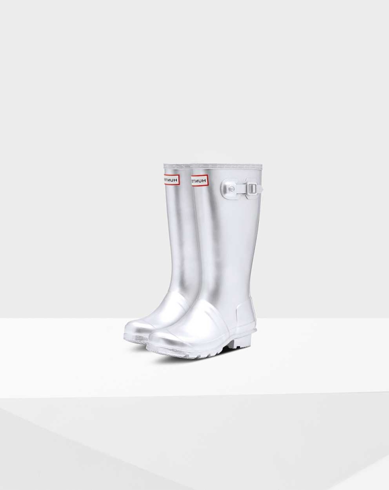 Kids\' Hunter Original Big Metallic Wellington Tall Rain Boots Silver | US3924861