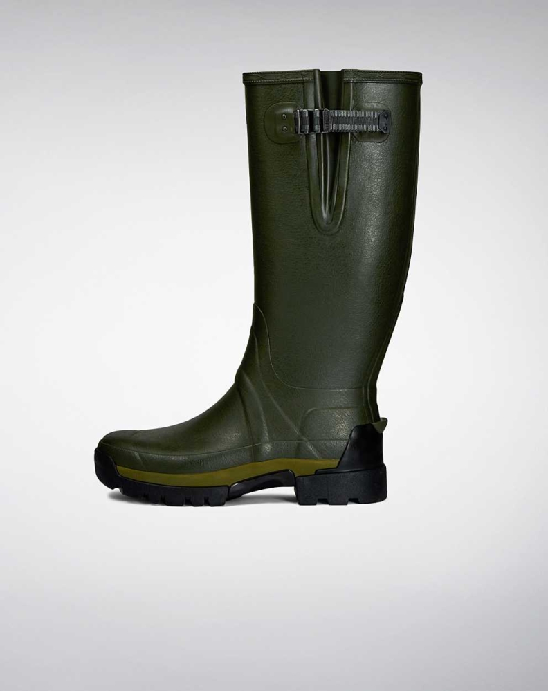 Men's Hunter Balmoral Adjustable 3mm Neoprene Wellington Tall Rain Boots Green | US2964031