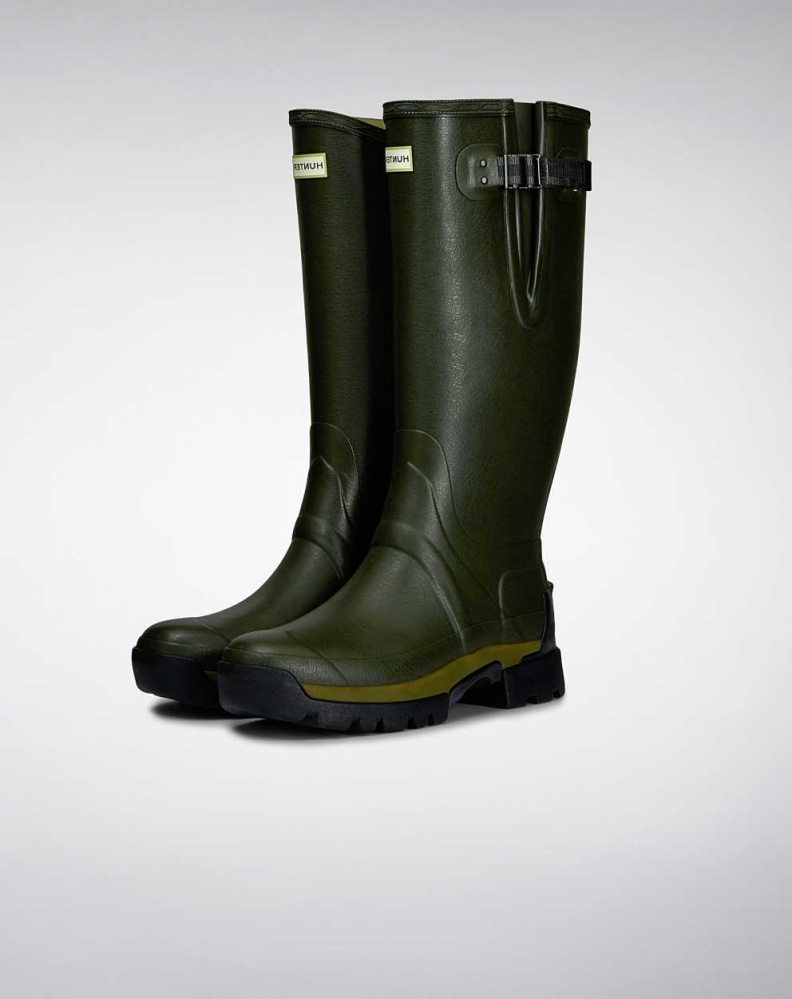 Men\'s Hunter Balmoral Adjustable 3mm Neoprene Wellington Tall Rain Boots Green | US2964031