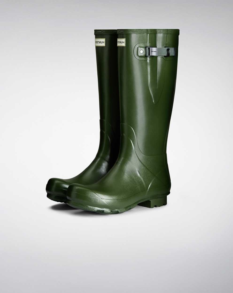 Men\'s Hunter Norris Field Side Adjustable Wellington Tall Rain Boots Green | US1087695