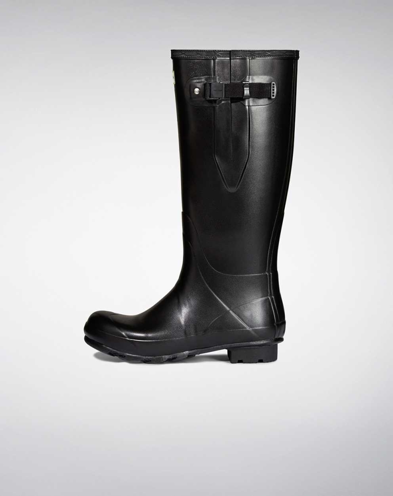 Men's Hunter Norris Field Side Adjustable Neoprene Lined Wellington Tall Rain Boots Black | US9210534