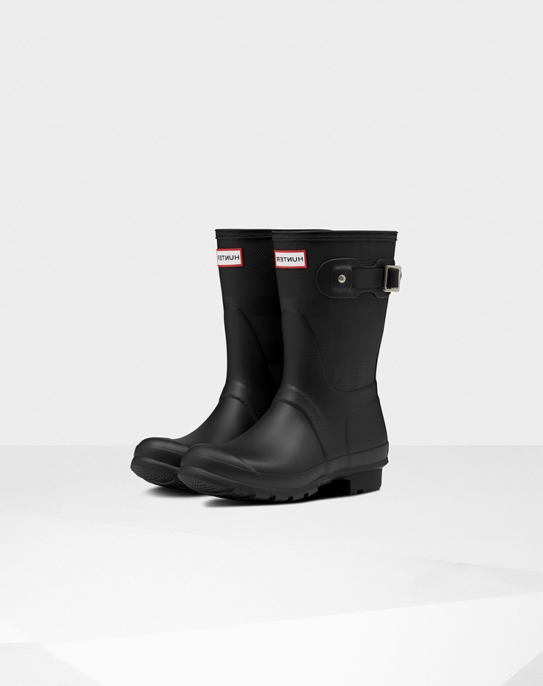 Women\'s Hunter Original Exploded Logo Texture Short Rain Boots Black | US7123495