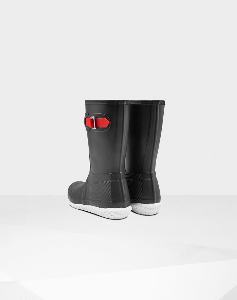 Women's Hunter Original Flat Heel Calendar Sole Short Rain Boots Black/Red | US5812397