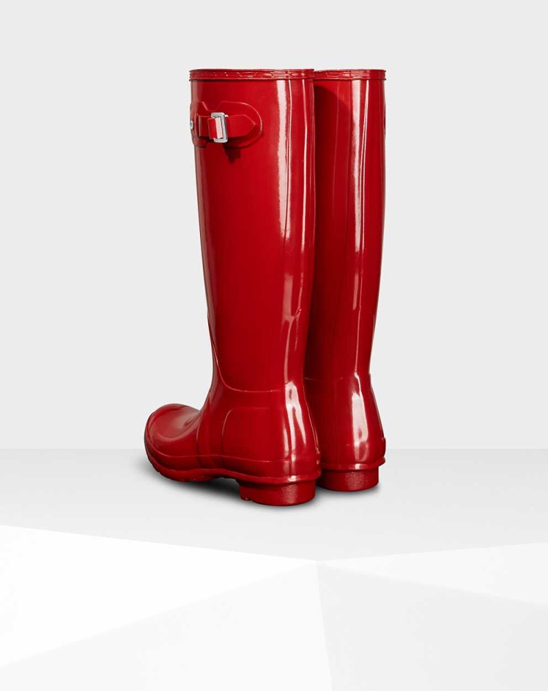 Women's Hunter Original Gloss Wellington Tall Rain Boots Red | US6452071