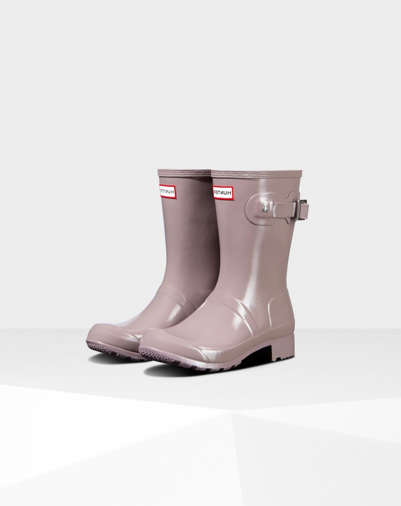 Women\'s Hunter Original Tour Foldable Gloss Short Rain Boots Purple | US7986102