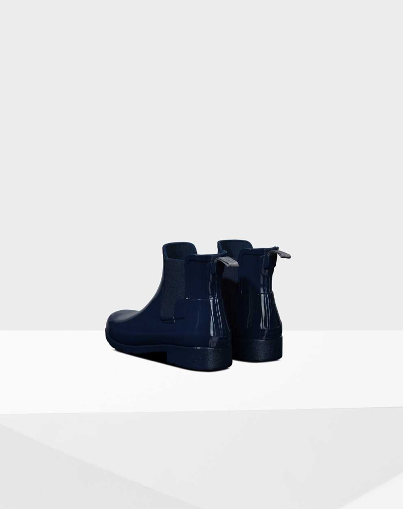 Women's Hunter Refined Gloss Slim Fit Chelsea Boots Navy | US8690145
