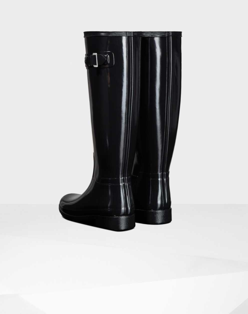 Women's Hunter Refined Slim Fit Gloss Wellington Tall Rain Boots Black | US3124659